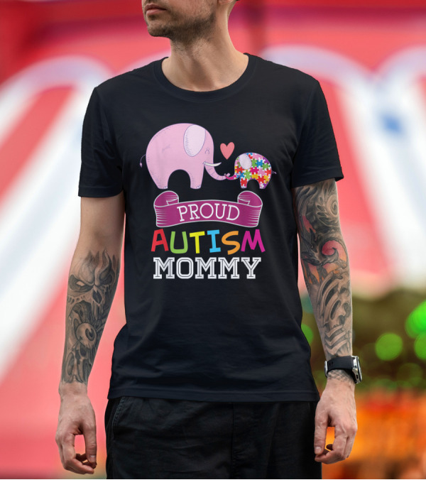Premium T-Shirt: Proud Autism Mommy Rainbow Puzzle Elephant Heart Embrace T-Shirt Proud Autism Mommy Rainbow Puzzle Elephant Heart Embrace T-Shirt