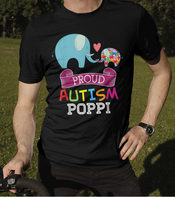 Proud Autism Poppi Autistic Day Awareness Rainbow Puzzle Elephant Duo T-Shirt