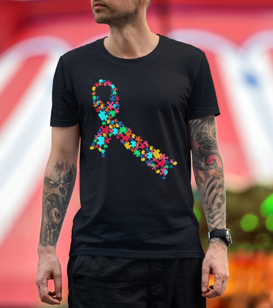Puzzle Ribbon Autism Awareness Autistic Moms T-Shirt