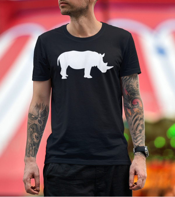 Premium T-Shirt: Rhino With Horn Silhouette White T-Shirt Rhino With Horn Silhouette White T-Shirt