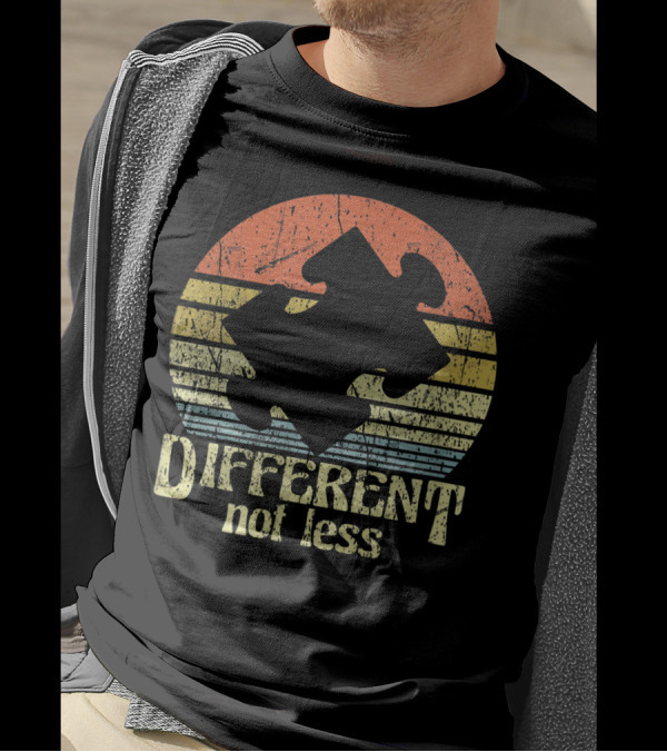 Retro Style Puzzle Piece Different Not Less Autism Awareness T-Shirt