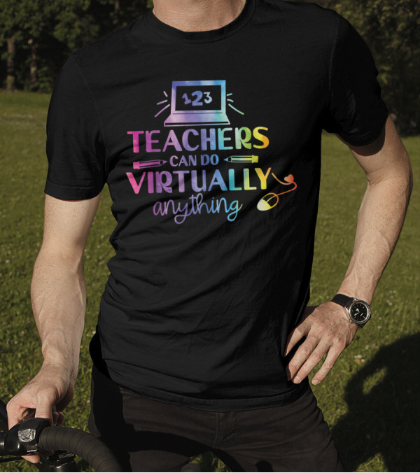 123 Computer Screen Teachers Can Do Virtually Anything Rainbow Pencil Back To School T-Shirt