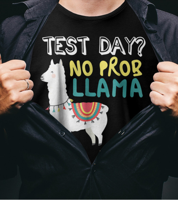 Test Day No Prob Llama Teacher Exam Testing Teaching T-Shirt