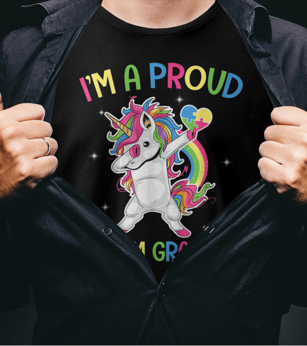 I'm A Proud Autism Grandma Unicorn Dabbing With Puzzle Heart T-Shirt