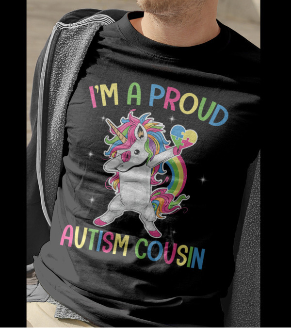 I'm A Proud Autism Cousin Unicorn Dabbing With Puzzle Heart T-Shirt