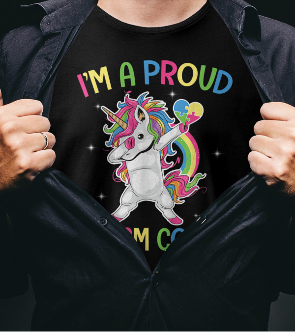 I'm A Proud Autism Cousin Unicorn Dabbing With Puzzle Heart T-Shirt
