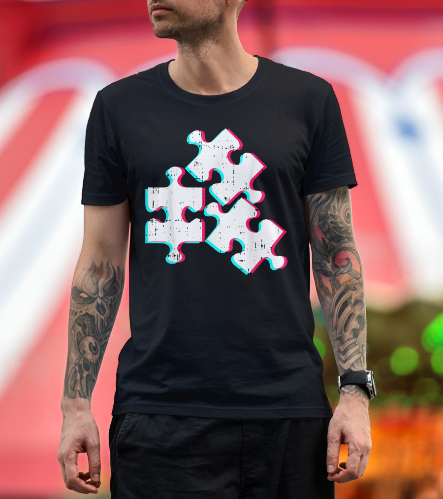 Vaporwave Autism Awareness Puzzle Pieces for Adults T-Shirt