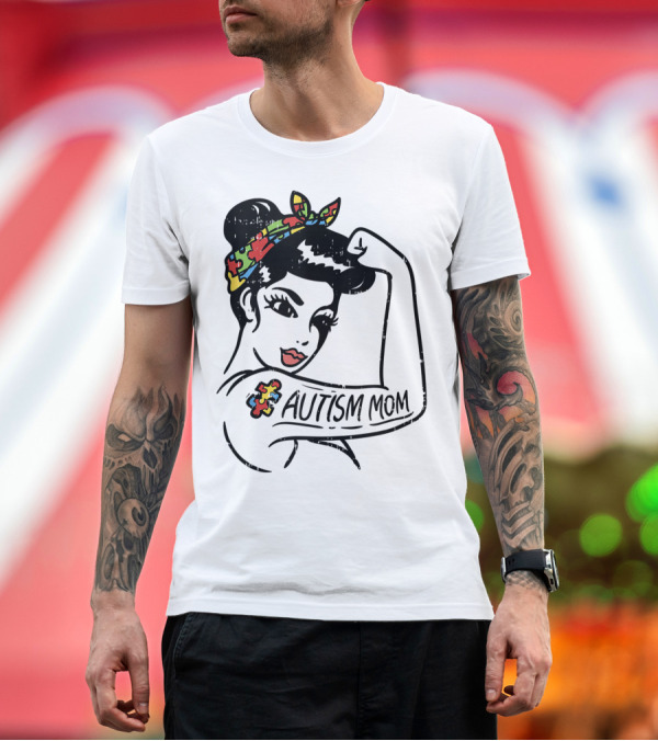 Premium T-Shirt: Autism Awareness Unbreakable Mom with Puzzle Headband and Tattoo T-Shirt Autism Awareness Unbreakable Mom with Puzzle Headband and Tattoo T-Shirt