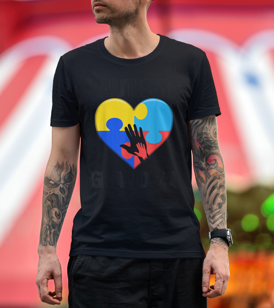 Autism Grandma Heart Puzzle Hands T-Shirt