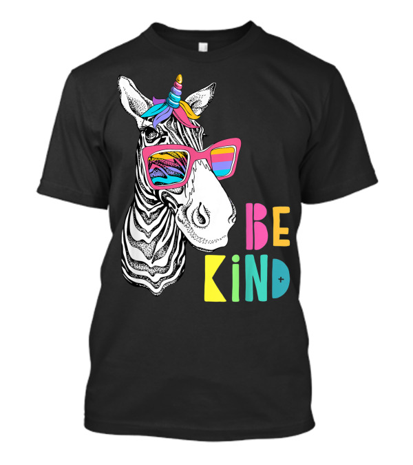 Be Kind Choose Kindness Anti Bullying Cute Zebra Unicorn With Colorful Glasses T-Shirt