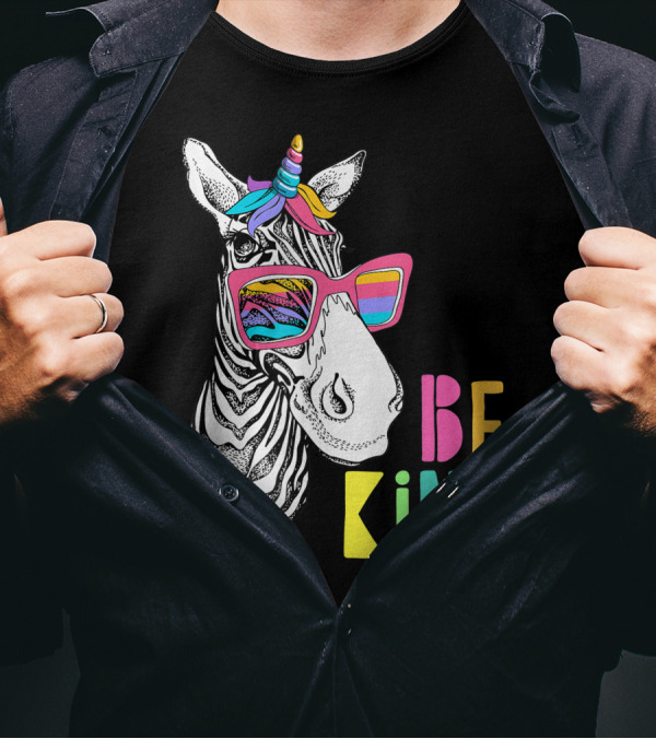 Be Kind Choose Kindness Anti Bullying Cute Zebra Unicorn With Colorful Glasses T-Shirt