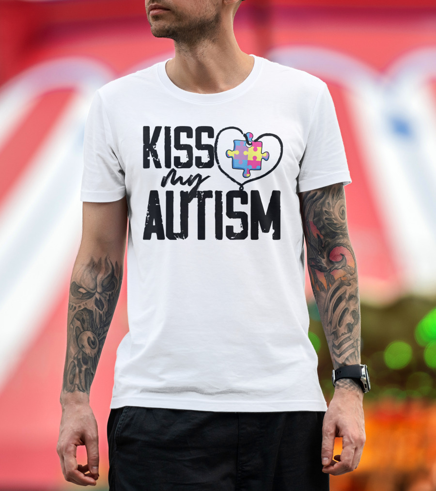 Kiss My Autism Heart Puzzle Piece T-Shirt