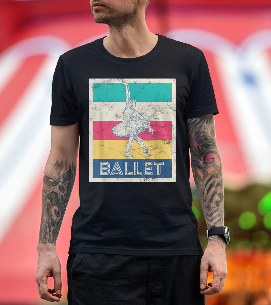 Vintage Style Retro Ballet Dancer Multicolor Stripes T-Shirt