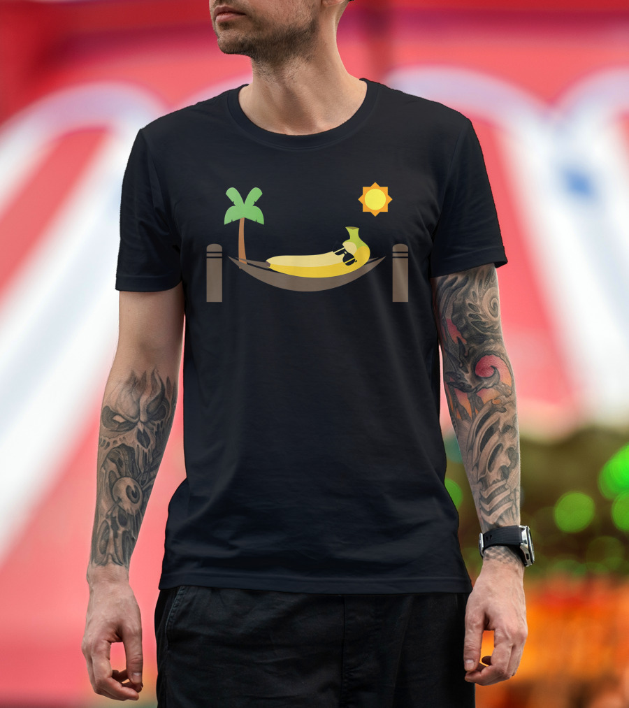 Banana Relaxing in Hammock Under Sun Punny Fruit T-Shirt