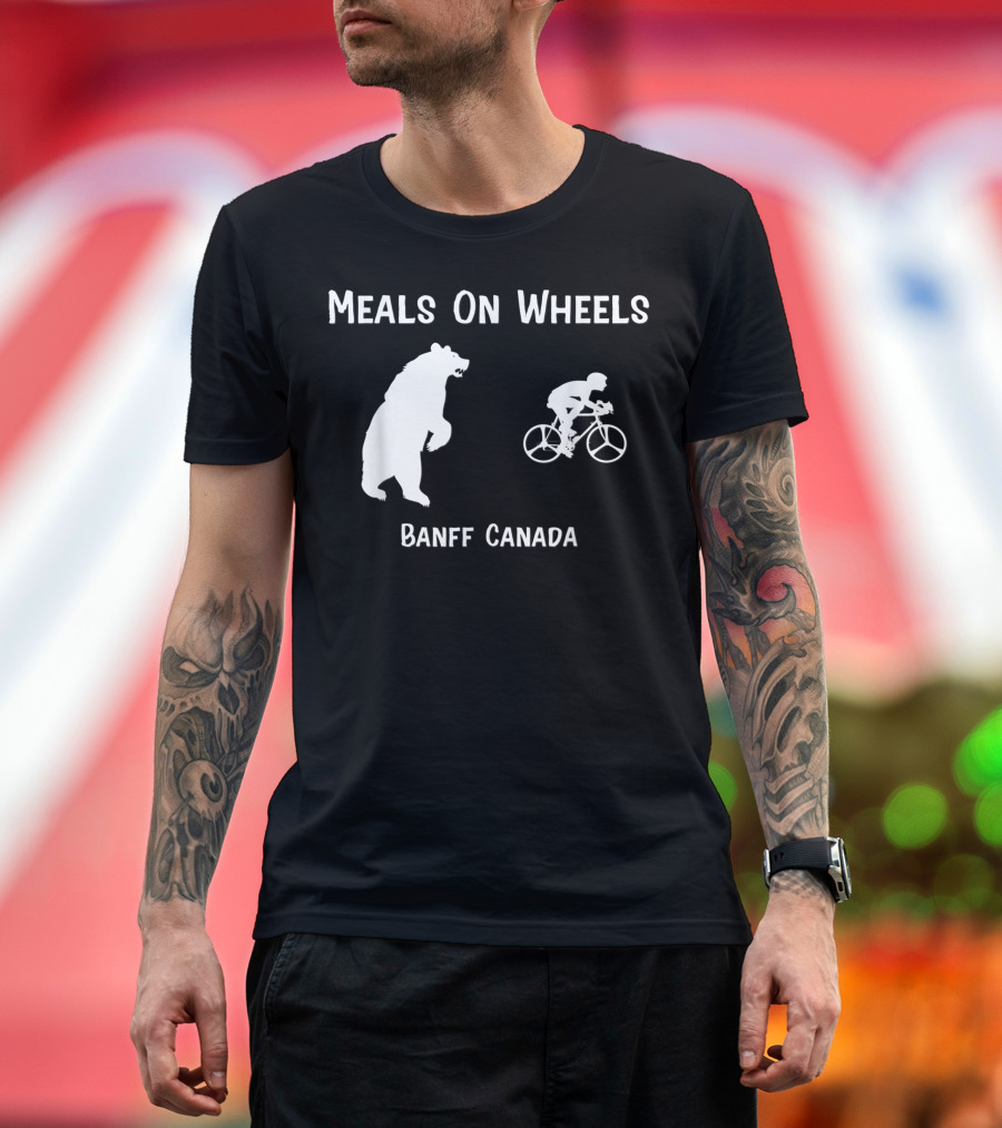 Meals On Wheels Bear Chasing Bike Rider Banff Canada T-Shirt