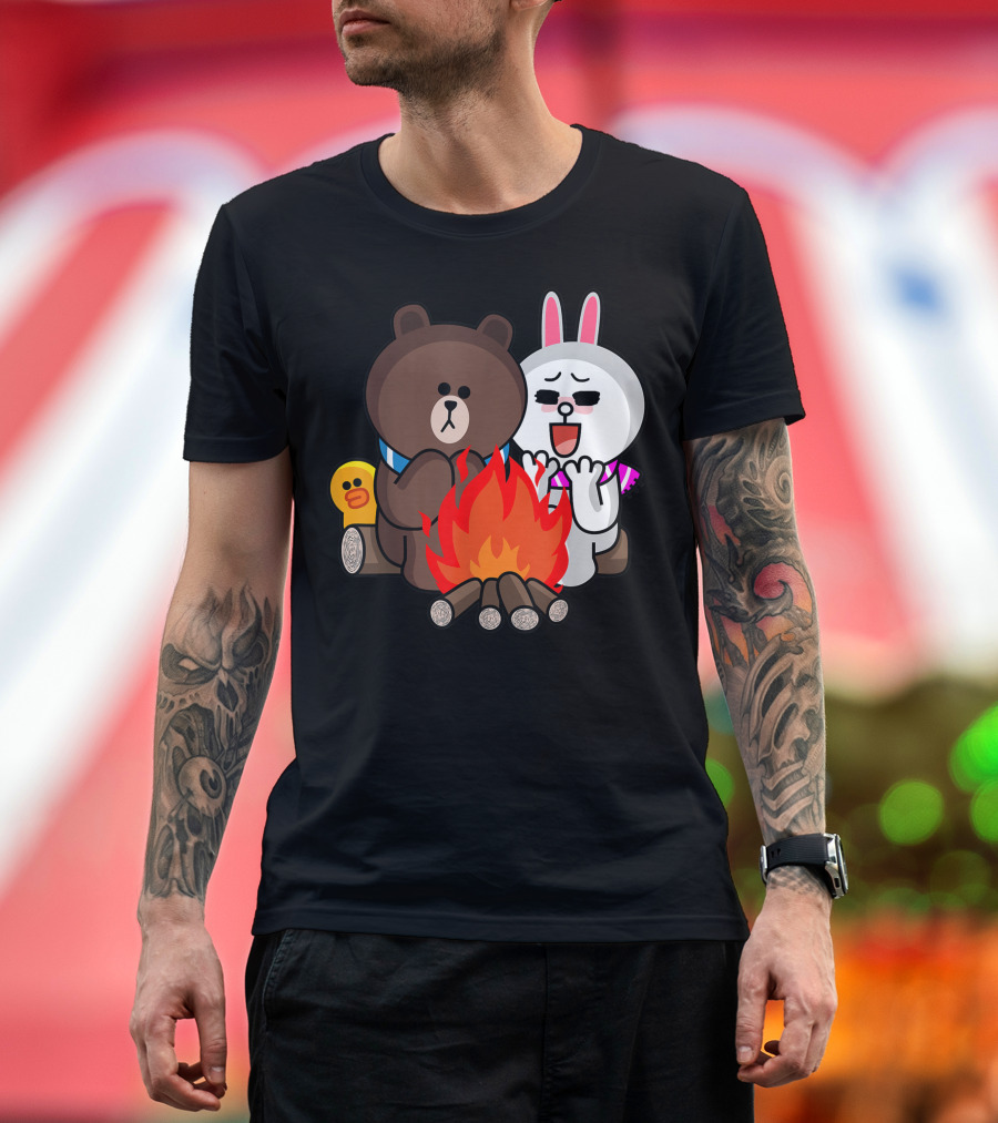 Brown Bear Cony Bunny Rabbit Duck Keep Love Ablaze Valentine Campfire T-Shirt