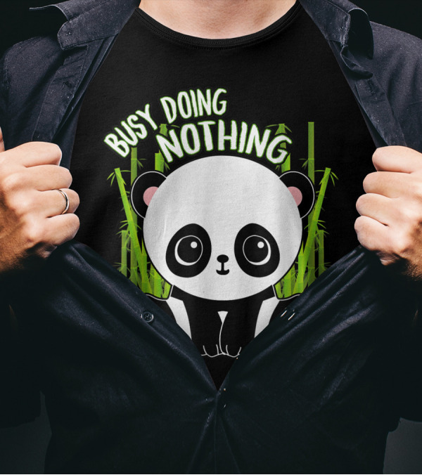 Busy Doing Nothing With Lazy Baby Panda Bear With Bamboo Background T-Shirt