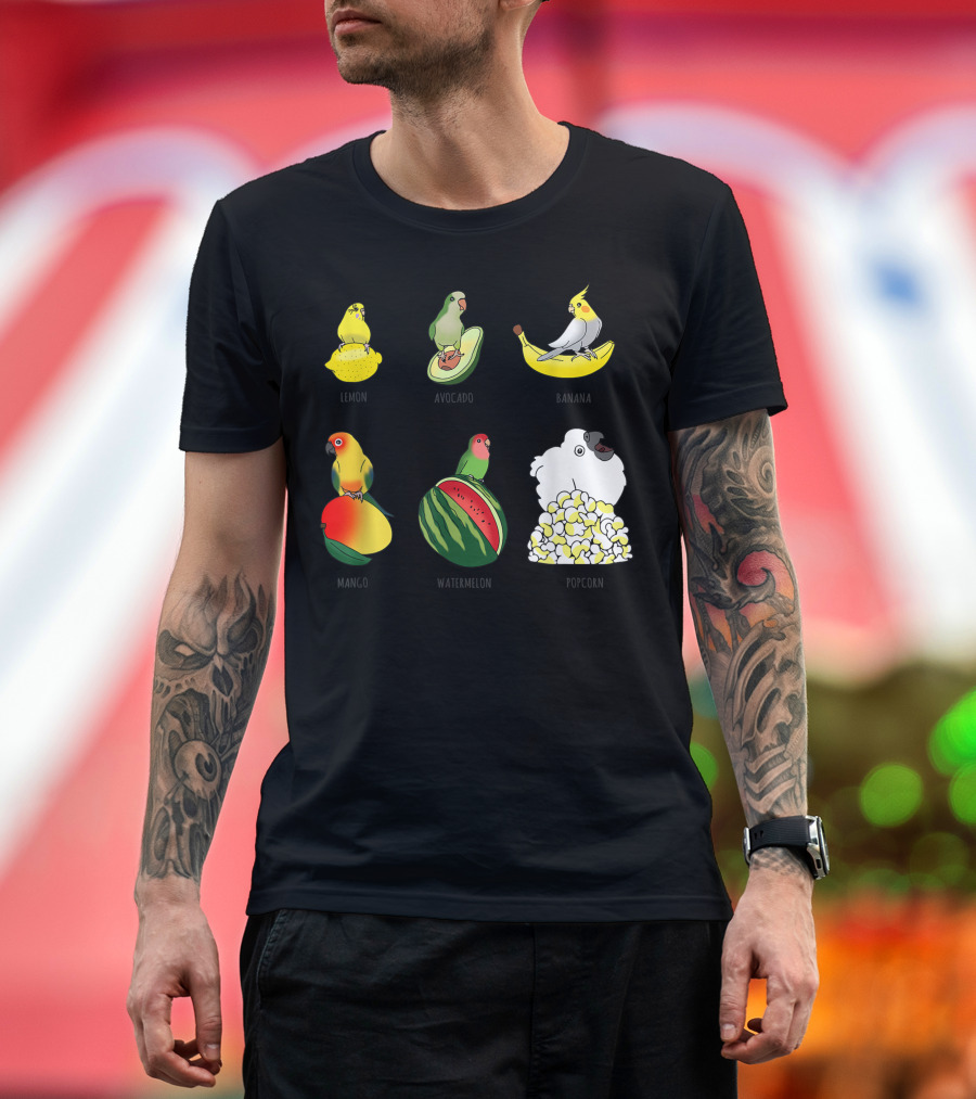 Cute Bird Doodles Birb Memes Pet Owner Parrot Lemon Avocado Banana Mango Watermelon Popcorn T-Shirt