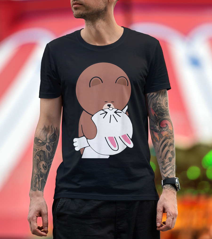Cute Brown Bear Cony Bunny Rabbit Romantic Kiss Lovers T-Shirt