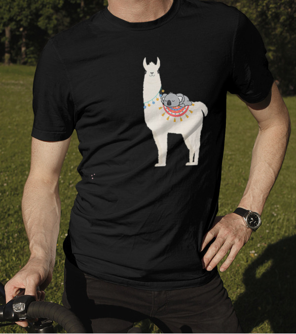 Cute Koala Napping On Decorated Llama Alpaca T-Shirt