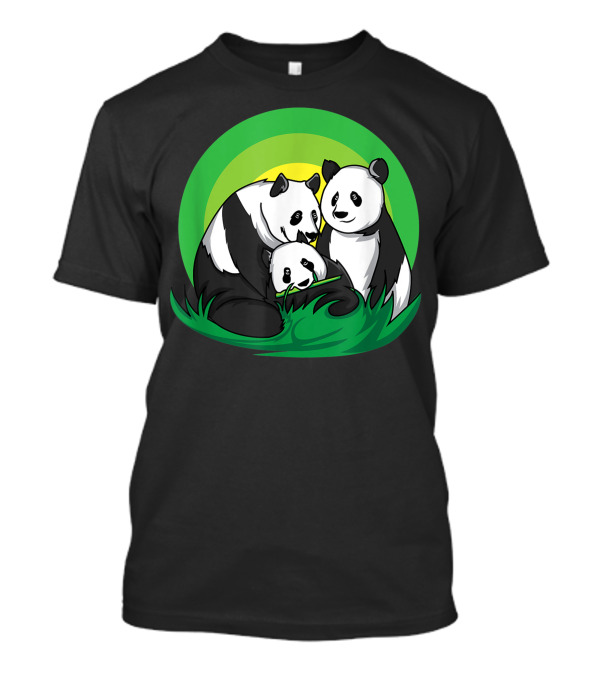 Cute Panda Bears Cuddling I Panda Family Green Background T-Shirt