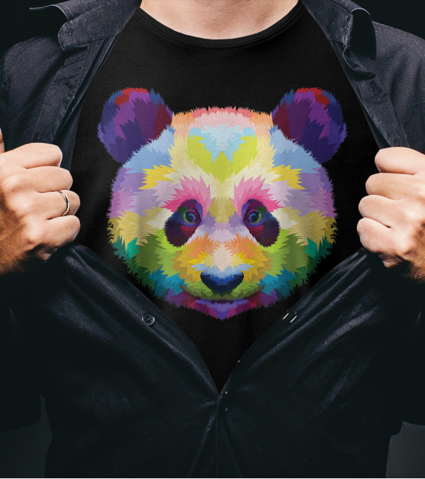 Cute Colorful Geometric Panda Lover Head Artistic Pandas T-Shirt