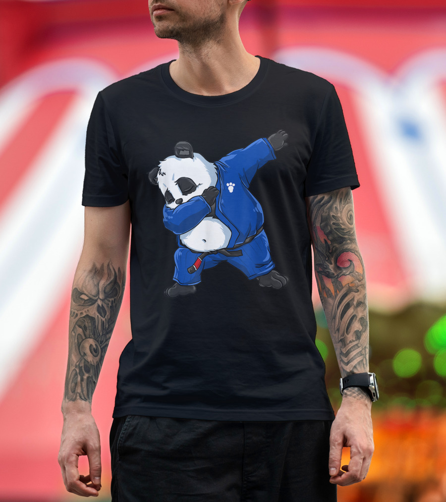 Dabbing Panda BJJ Jiu Jitsu Blue Gi Paw Prints T-Shirt