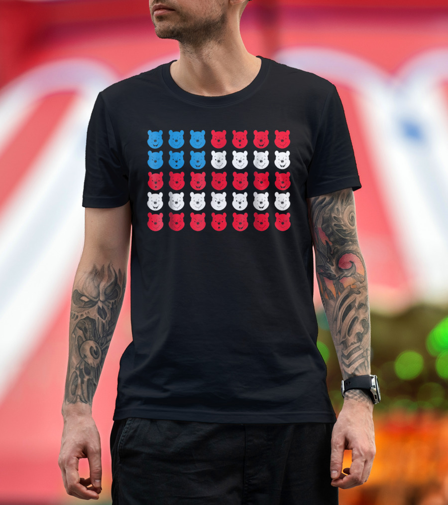 Disney Winnie The Pooh Americana Faces Red White Blue T-Shirt