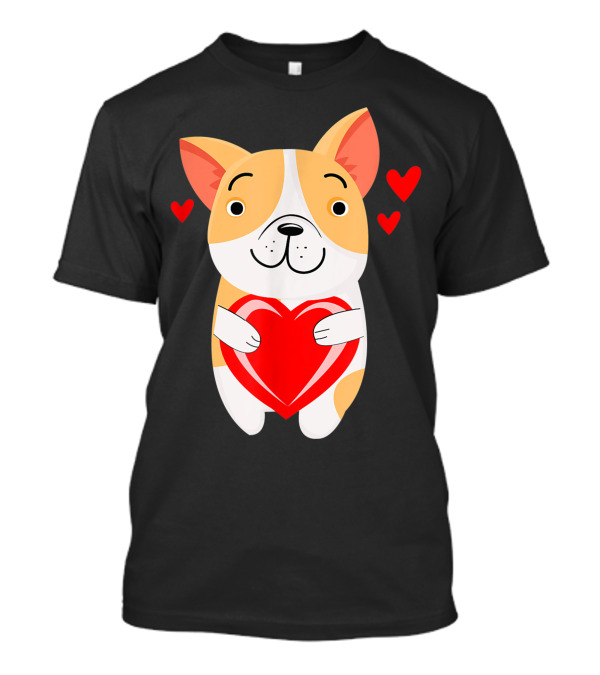 Valentine's Day Dog Hugging Heart With Red Love Symbols For Him And Her T-Shirt