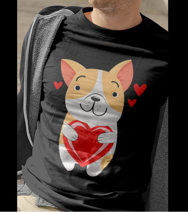 Valentine's Day Dog Hugging Heart With Red Love Symbols For Him And Her T-Shirt