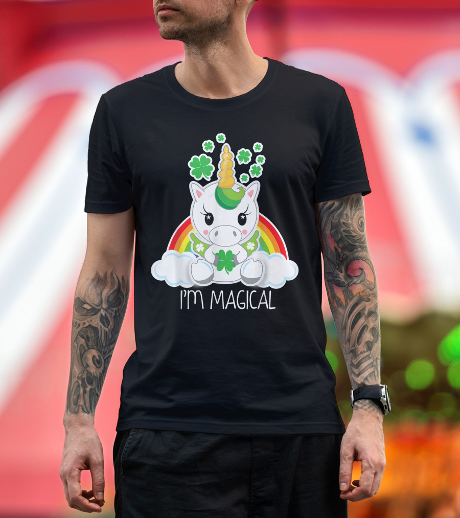 I'm Magical Unicorn Rainbow Shamrock Girls T-Shirt