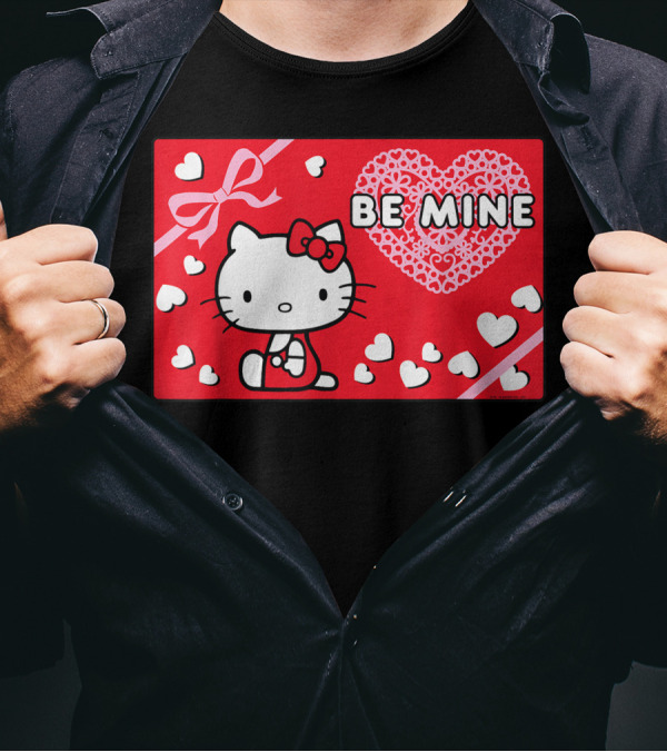 Hello Kitty Be Mine Valentines Day Hearts And Bow T-Shirt