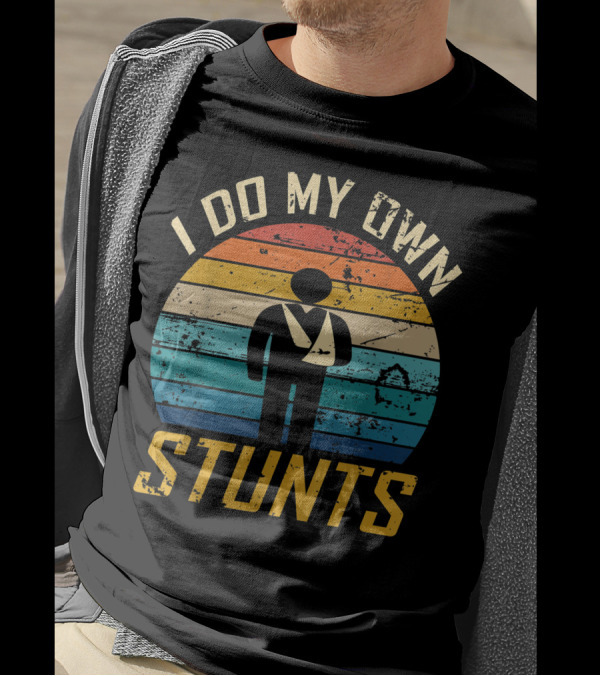 I Do My Own Stunts Broken Bones Retro Stripes T-Shirt