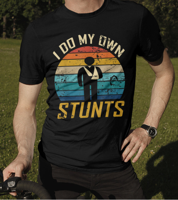 I Do My Own Stunts Broken Bones Retro Stripes T-Shirt