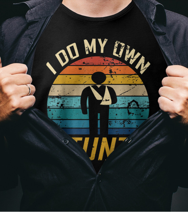 I Do My Own Stunts Broken Bones Retro Stripes T-Shirt