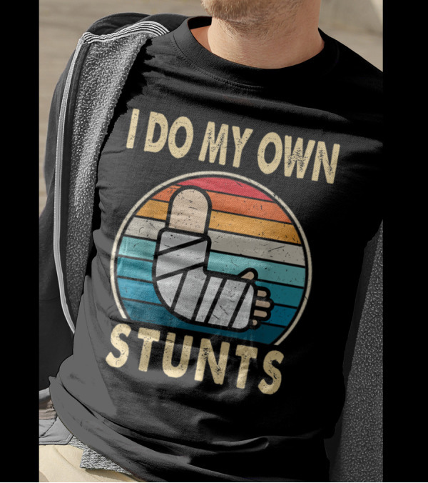 I Do My Own Stunts Broken Arm Injury Vintage Rainbow T-Shirt