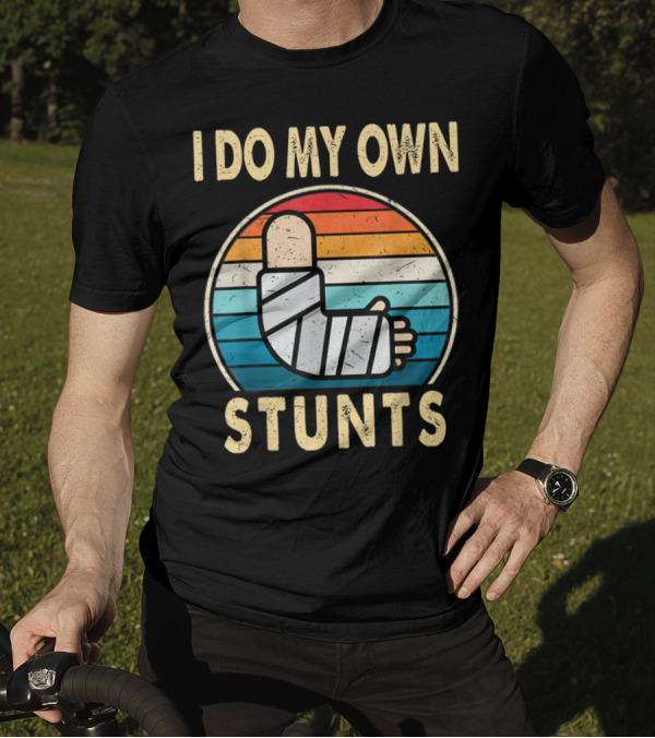 I Do My Own Stunts Broken Arm Injury Vintage Rainbow T-Shirt