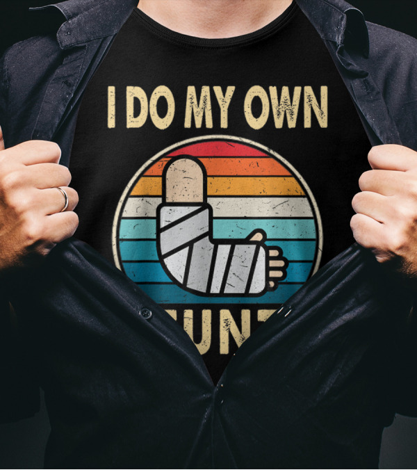 I Do My Own Stunts Broken Arm Injury Vintage Rainbow T-Shirt