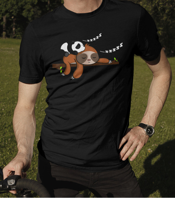 Lazy Panda Bear Resting On Sleeping Sloth With ZZZs On Branch T-Shirt