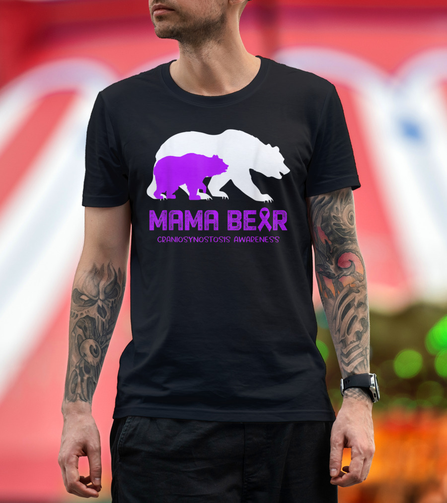 Mama Bear Craniosynostosis Awareness Purple Ribbon Bears T-Shirt
