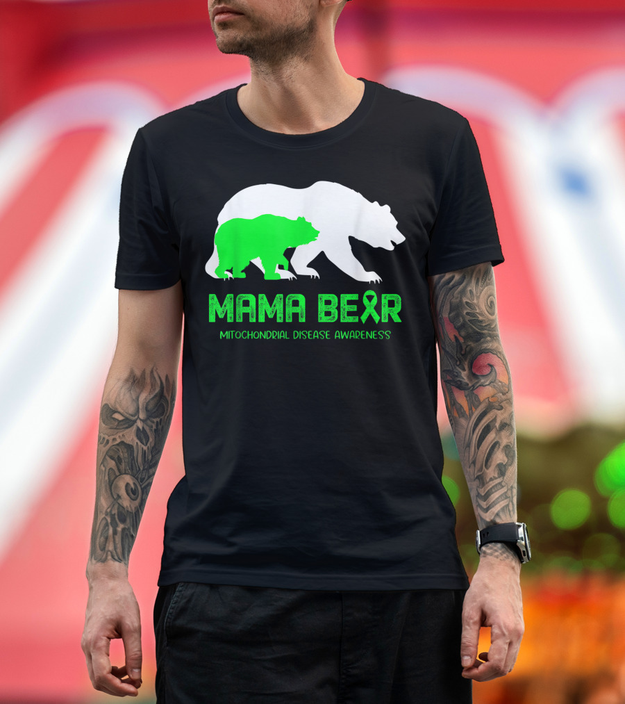 Mama Bear Mitochondrial Disease Awareness Silhouette with Green T-Shirt