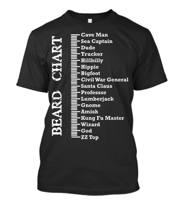Beard Chart Cave Man To ZZ Top Measurement Guide For Bearded Men T-Shirt