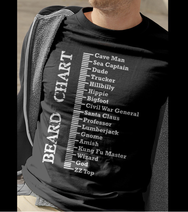 Beard Chart Cave Man To ZZ Top Measurement Guide For Bearded Men T-Shirt