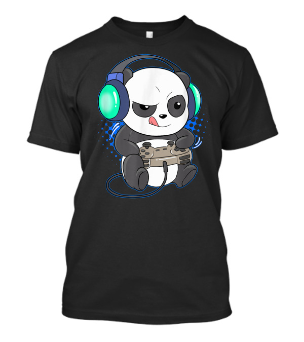 Mens Cute Gaming Panda Headphones Controller Video Game Player T-Shirt