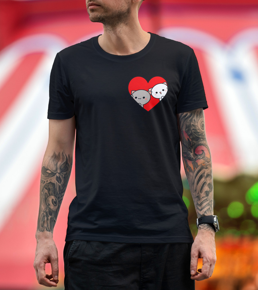 Mochi Peach Cat Goma Kittens In Your Heart Valentines Cats T-Shirt