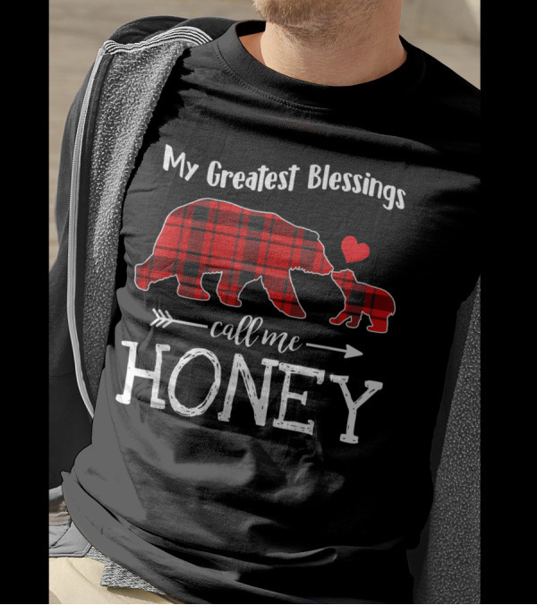 My Greatest Blessings Call Me Honey Bear Red Plaid Heart T-Shirt