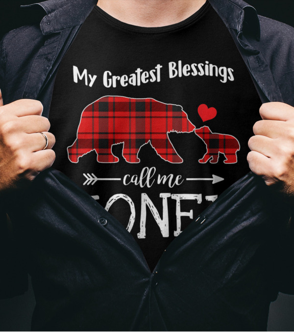 My Greatest Blessings Call Me Honey Bear Red Plaid Heart T-Shirt