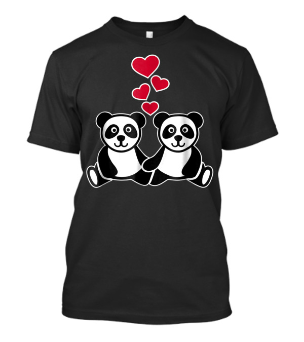 Pandas In Love With Red Hearts T-Shirt