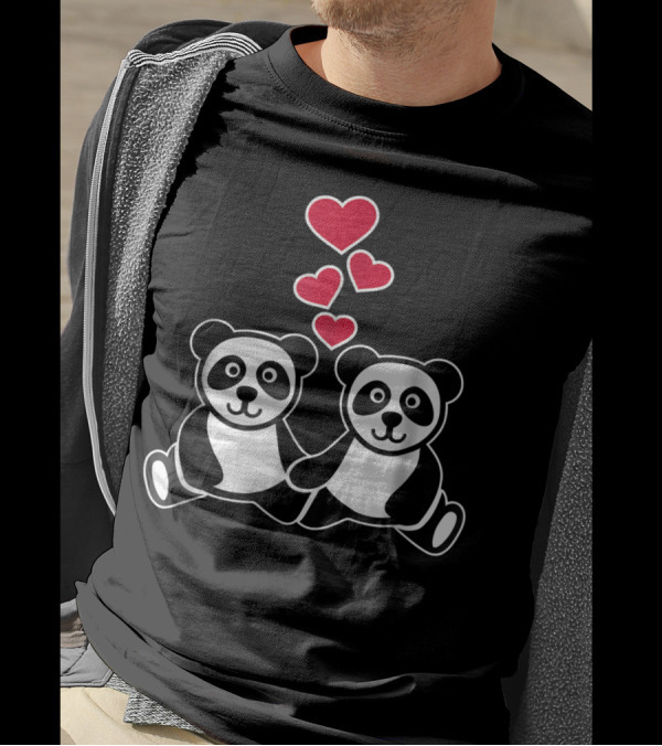 Pandas In Love With Red Hearts T-Shirt