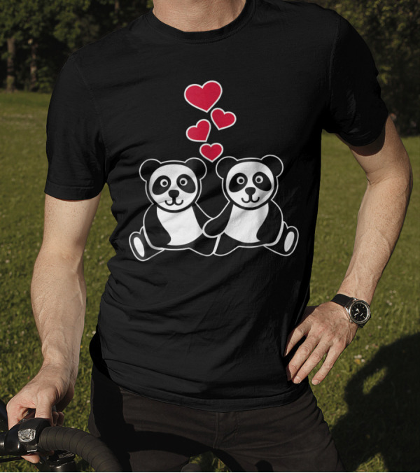 Pandas In Love With Red Hearts T-Shirt